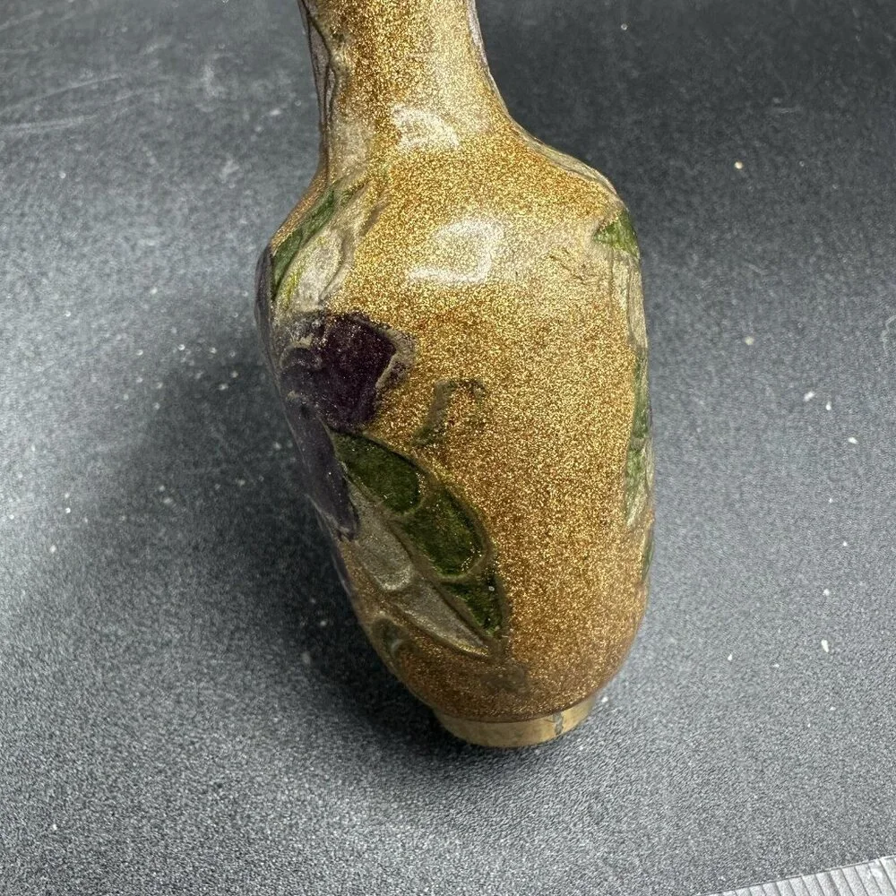 Vintage Miniature Cloisonné Enamel Brass Bud Vase 4” Floral Asian Decor